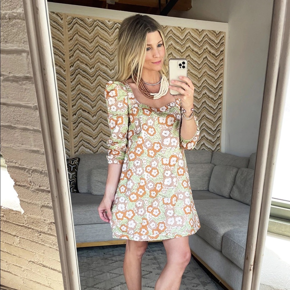 Square Neck Mini Dress - 70’s Floral by Buru